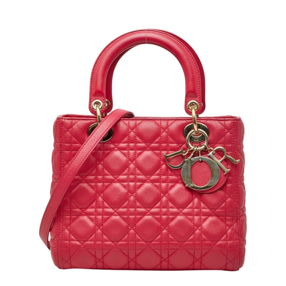 Dior Cannage Lady Handbag Shoulder Bag Pink Leather
